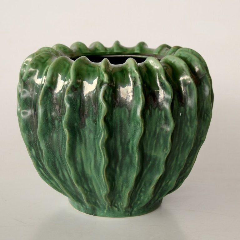 Vase - Ceramic Green Ruffled