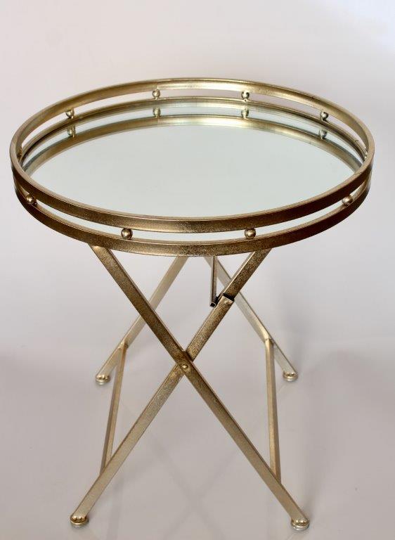 Table - Ancient Gold Round Mirror Butlers Tray