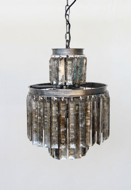 Ceiling Light - 3 Tier Glass Pendant Antique Silver
