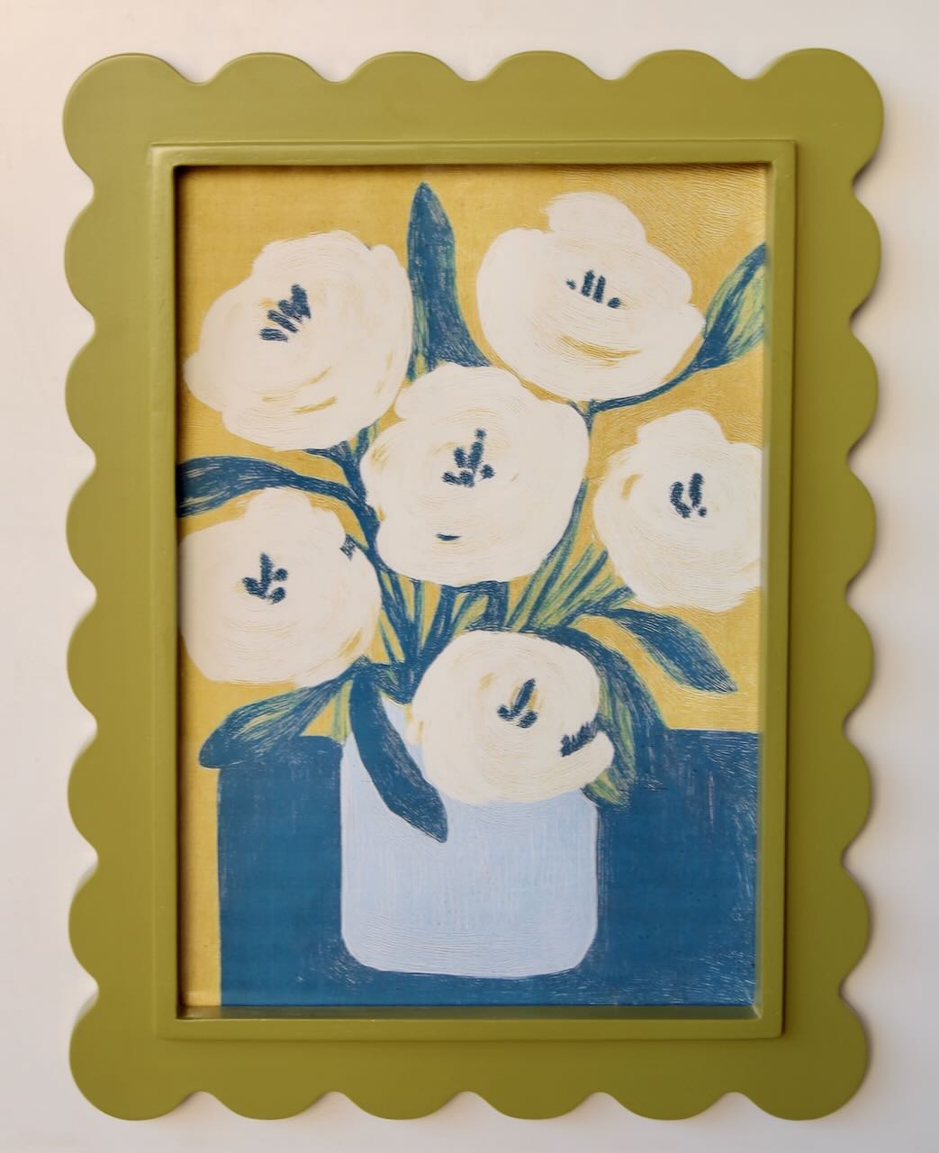 Framed Art - Green Scalloped Frame Floral 60x42