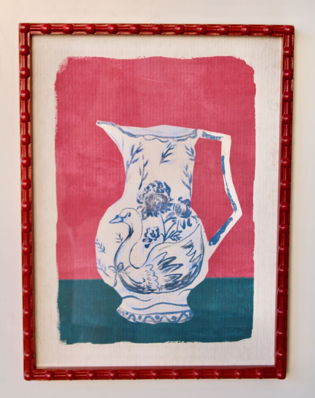 Framed Art - Red Framed Blue & White Jug