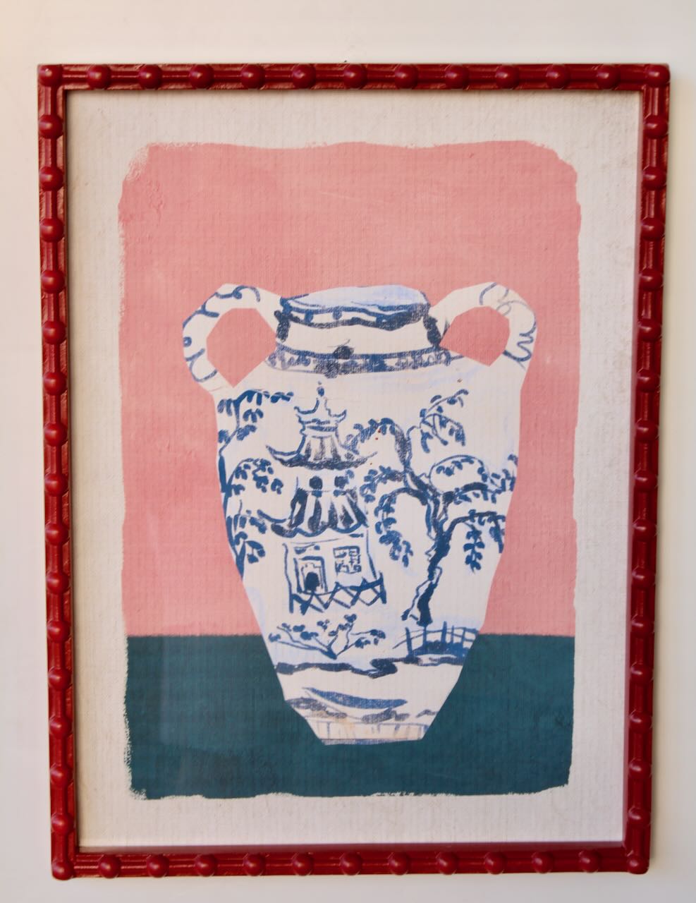 Framed Art - Red Framed Blue & White Vase