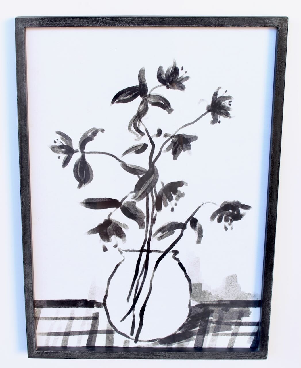 Framed Art - Watercolour Black & White Flower Vase