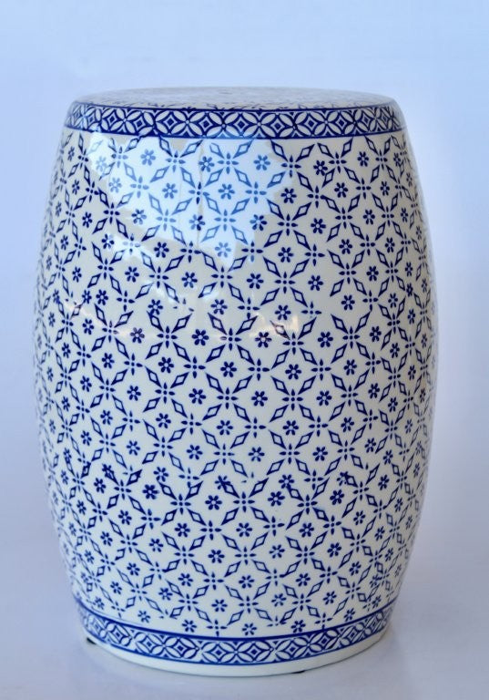 Garden Stool - Ceramic Blue & White Patterned 44x30