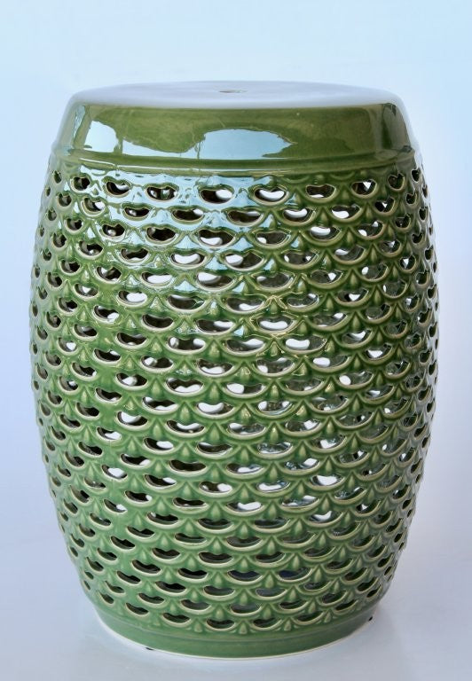 Garden Stool - Ceramic Green Cutout 45x36