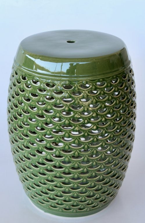 Garden Stool - Ceramic Green Cutout 45x36