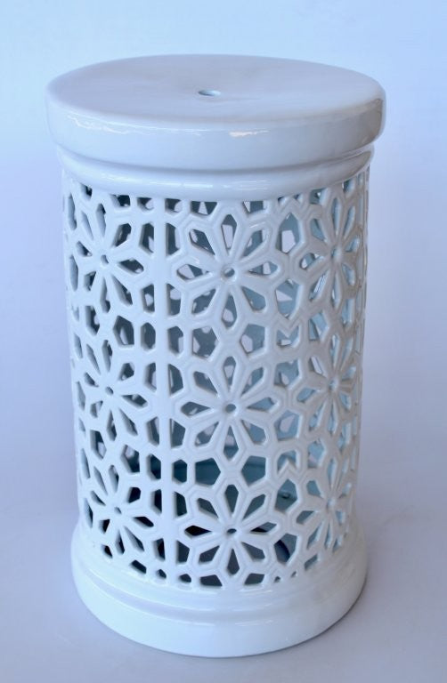 Garden Stool - Ceramic White Floral Cut-out 58.5X34