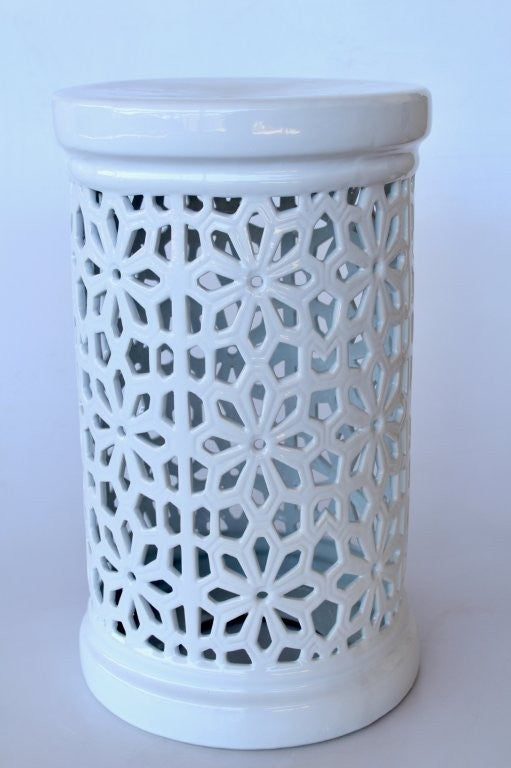 Garden Stool - Ceramic White Floral Cut-out 58.5X34