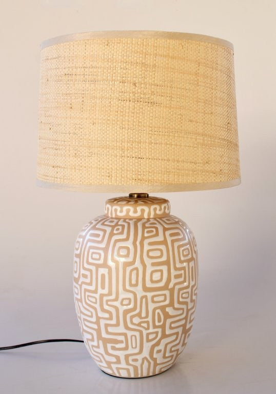 Table Lamp - Cream & White Aztec