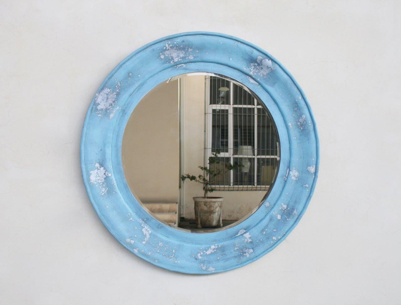 Mirror - Light Blue Distressed Round